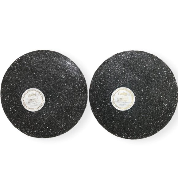 2 Sparkles Home Luminous Black Silver Placemat Charger Glam Rhinestone Halloween - Picture 3 of 5